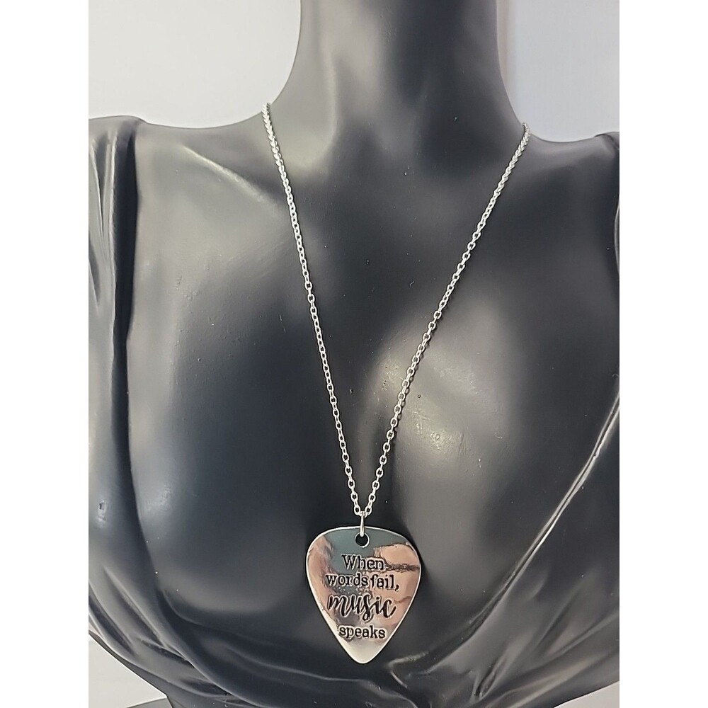 Guitar Pick Necklace When Words Fail Music Speaks Silver Tone Music Lover Gift